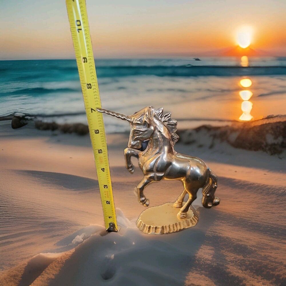 Vintage Brass Unicorn Figurine Mythical Woodland Creature 7" Tall - Picture 7 of 7